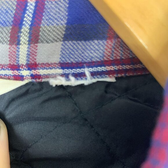 Vtg Woolrich Flannel Jacket Insulated Lined Button Up Large Lumberjack Blue Red - Picture 7 of 10